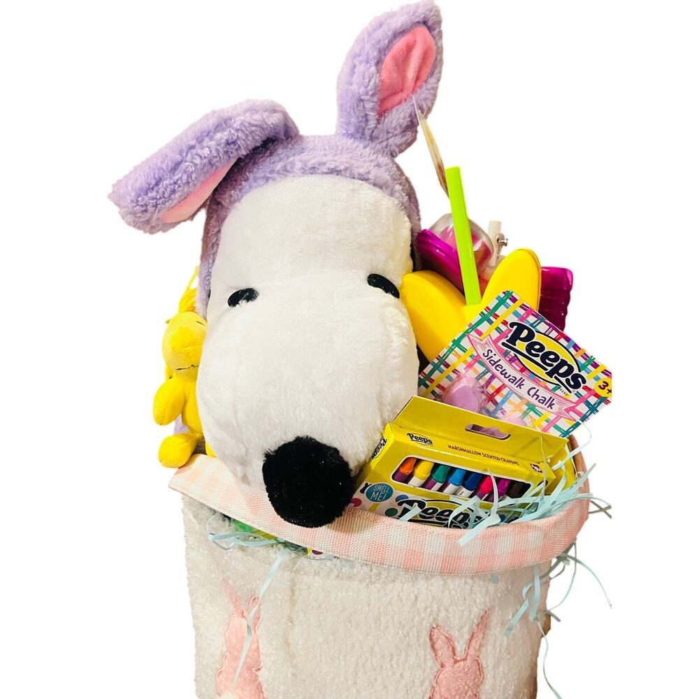 Snoopy Large Easter Greeter bundle peeps coloring book , chalk, crayons, bubble